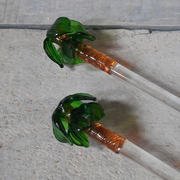Vintage Hand Blown Art Glass Swizzle Stir Sticks Palm Trees Set of 2 - Picture 6 of 14